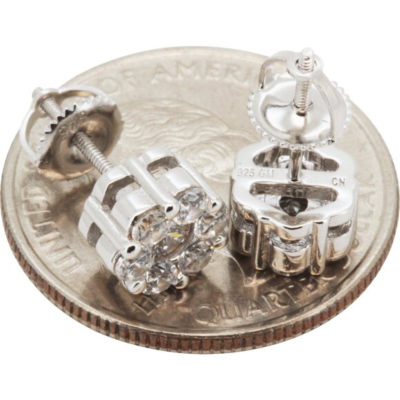 Amazon.com: Flower Cluster 14k White Gold Plated 925  925 Sterling Silver 14k Gold Vermeil AAA CZ 8mm Cluster Screw Back Stud Earrings
